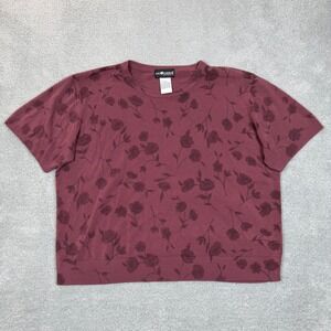 Sag Harbor Woman Burgundy Floral Short Sleeve Knit Sweater Plus Size 3X 90s VTG